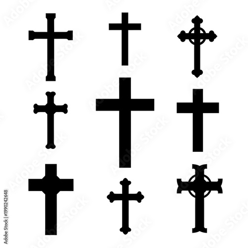 Christian Cross Silhouettes Collection with Various Styles and Icons