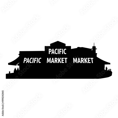 Black Silhouette of a Pacific Market Building Vector Illustration