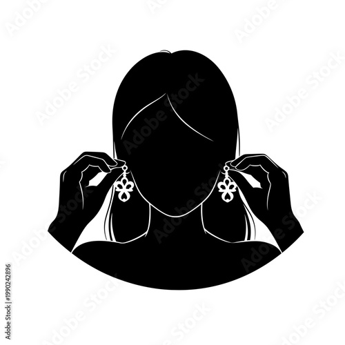 Silhouette of woman putting on elegant earrings vector illustration