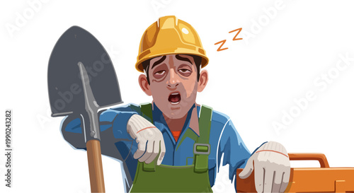 Visibly exhausted construction worker battling sleep after a grueling shift. This highlights the daily sacrifices of labor, fitting for labor's day recognition and the crucial importance of rest