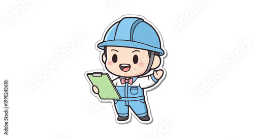 Celebrating Labor's Day with a Cheerful Construction Worker Holding a Clipboard and Giving a Thumbs-Up Gesture