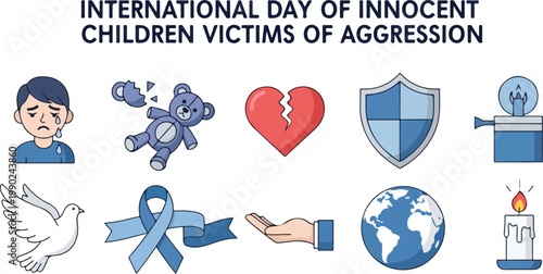 International Day of Innocent Children Victims of Aggression vector icon collection