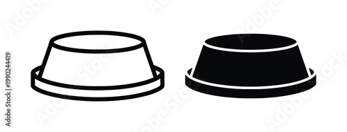Minimalist pet bowl icon set, black and white animal food dish vector, simple feeding bowl line art for cats and dogs, pet supply graphic elements