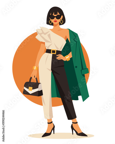 Fashion model posing with designer outfit. Fashion model vector illustration
