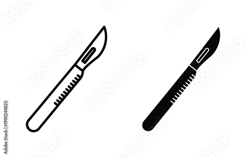 Surgical scalpel vector icons, medical blade line and silhouette symbols, professional surgery equipment for healthcare and hospital design