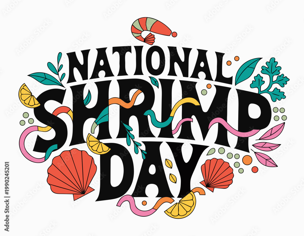 Fototapeta premium National Shrimp Day Vector Illustration, Seafood Celebration Food Holiday Design