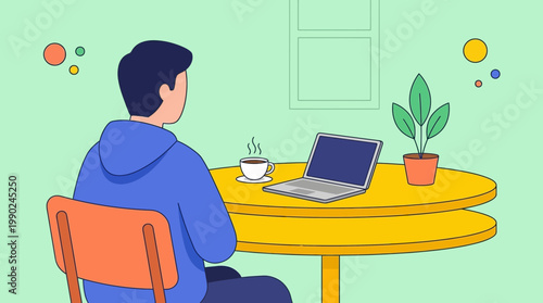 Faceless person working on laptop with coffee at home desk