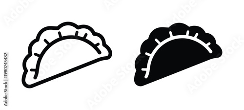 Minimalist dumpling vector icons, traditional pierogi line art and silhouette, gyoza and empanada food symbols for restaurant menus and packaging