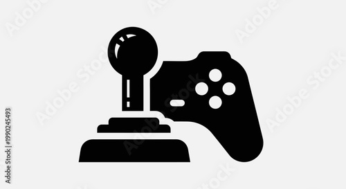 Black joystick and game controller on white background gaming symbol
