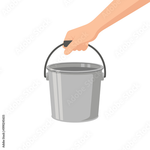 Hand Holding a Silver Metal Bucket Illustration