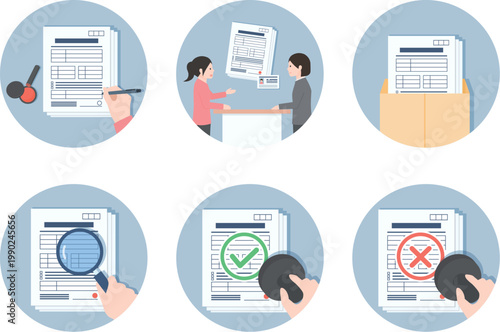紙の書類での申請プロセスを可視化したフラットアイコンセット