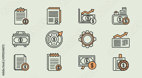 Financial icons set money business economy concept
