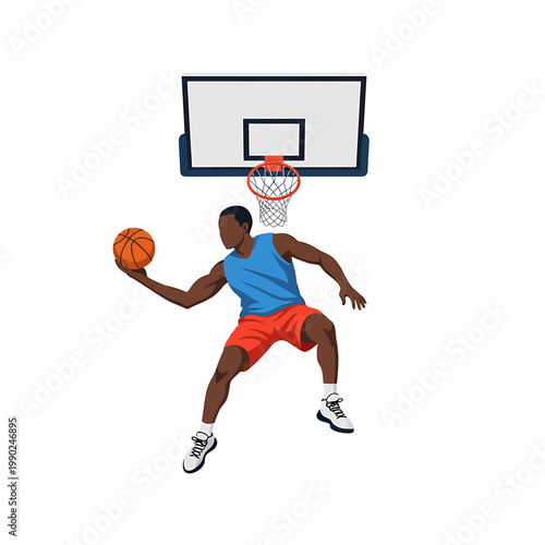 Basketball Player Jumping to Score Vector Illustration