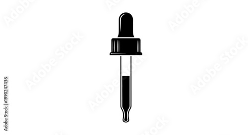 Black dropper bottle with liquid on white background simple medical or cosmetic tool for precise liquid application
