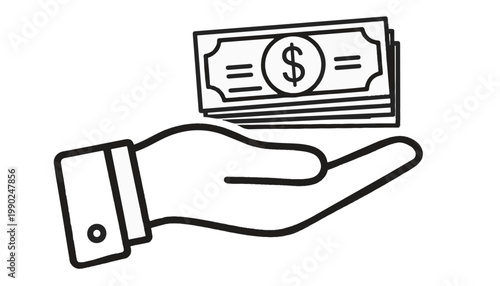 Hand Holding Cash Money Icon for Payment Salary and Financial Investment Concepts