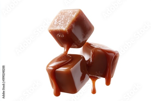 Rich Caramel Candies Drizzling with Melted Sauce Isolated on a Transparent Background