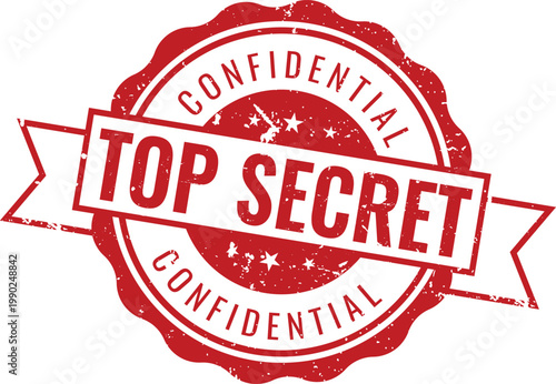 Fényképezés top secret confidential ribbon stamp label with red grunge texture