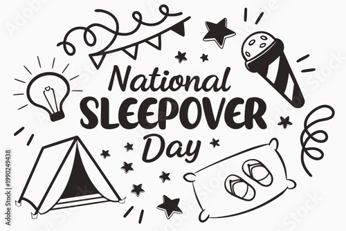 National Sleepover Day Cartoon Vector Illustration, Fun Friends Pajama Party Concept