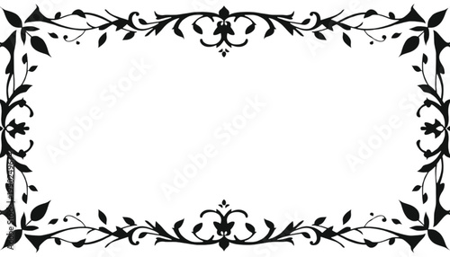 Ornamental frame featuring intricate floral scrolls and symmetrical vine patterns serves as an elegant border for formal invitations or certificates requiring a sophisticated and classical aesthetic.