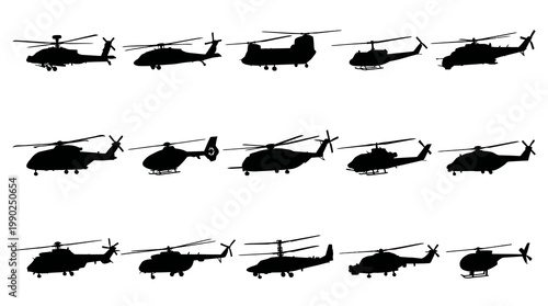 Military Aviation Helicopters Silhouettes Collection - Aircraft Vector Set