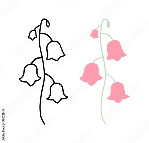 Drooping pink bell flowers botanical, Minimalist Botanical Set