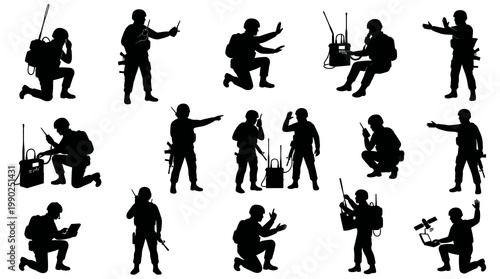 Military Soldiers Vector Silhouettes Set - Army Personnel, Special Forces, Communication