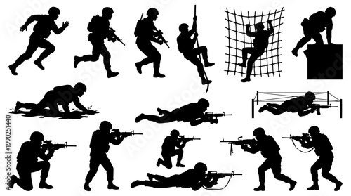 Military Soldiers Silhouettes Vector Collection for Army Training and Combat Operations
