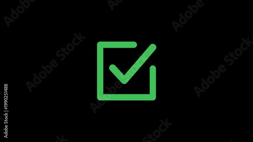 Check box check mark symbol animation. Animated reveal of checkmark icon on Transparent background with alpha channel. check mark, tick, yes, or OK symbol