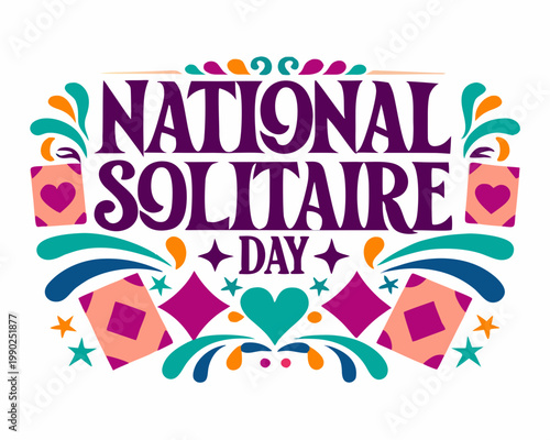 Solitaire Card Game Vector Art, National Solitaire Day Isolated on White Background