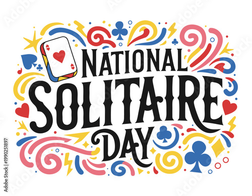 National Solitaire Day Vector Illustration, Card Game Entertainment Celebration Design