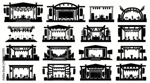 Music and Event Stages Silhouette Collection - Performance Venue Vector Icons