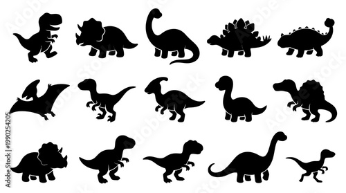 Cute Prehistoric Dinosaurs Silhouette Vector Set for Children's Design and Education