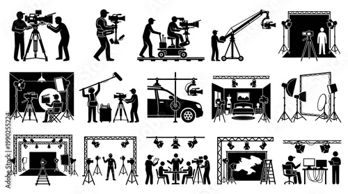 Film  Video Production, Cinematography  Photography Studio Black Glyph Icons Set