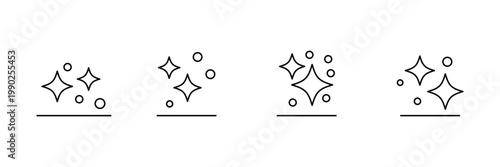 Sparkling stars and clean surface icon set for hygiene and polish effect. shine and sterile atmosphere symbols for housekeeping and cleaning services. vector illustration