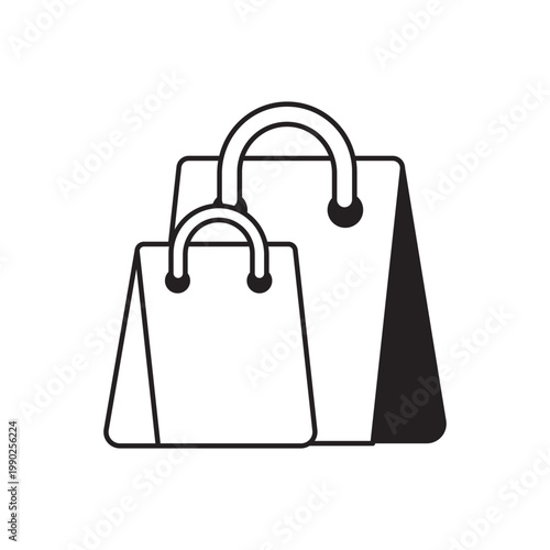 Minimal two shopping bags icon evoking boutique purchase and gifting flat outline showing handles and layered bags for retail