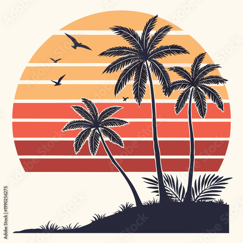 Retro Sunset T-Shirt Vector Design