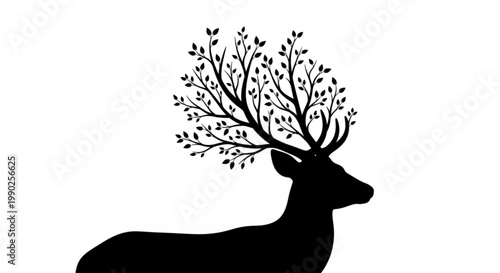 Artistic silhouette of a deer with branches growing from its antlers, symbolizing nature and fantasy