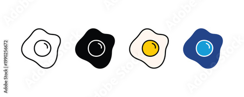 Fried egg icon set for breakfast and healthy nutrition concept. organic food and protein source symbols for kitchen and restaurant. Vector illustration