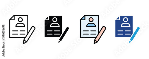 Resume and CV profile icon set. job application and recruitment concept symbol. personal information and career history symbols for hiring. vector illustration