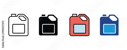 Plastic jerry can icon set. fuel and industrial liquid storage concept symbol. oil or chemical container symbols for automotive and logistics. Vector illustration