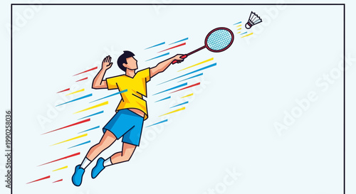 Badminton player serving shuttlecock vector illustration on white background