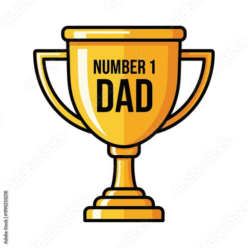 Golden trophy with Number 1 Dad text a cartoon vector illustration for Fathers Day celebration and 