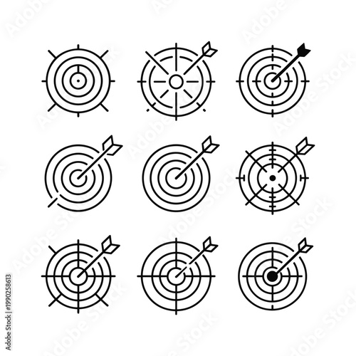Arrows hitting targets with varying degrees of accuracy and target designs