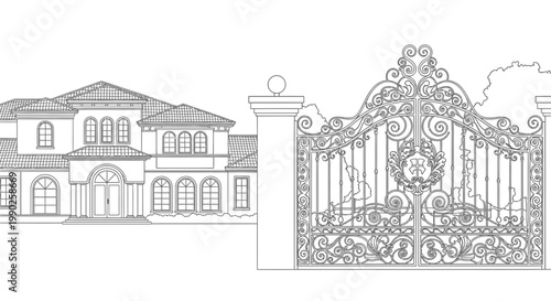 Elegant Estate with Wrought Iron Gate and Luxurious Residence