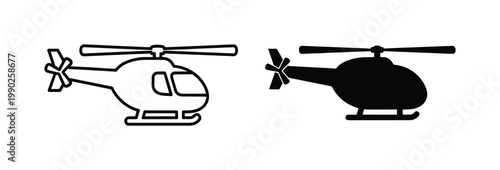 Helicopter vector icon set, black silhouette and outline chopper symbols, aviation transport graphics for logistics and travel design