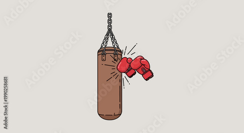 Boxing punching bag and red boxing gloves vector illustration