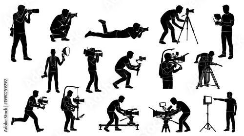 Photographer Videographer Silhouettes with Cameras and Tripods