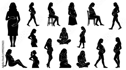 Pregnant Women Silhouettes - Diverse Poses, Maternity Health  Lifestyle Icons