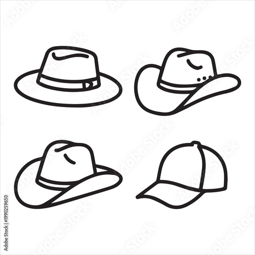 Four different types of hats are shown in this image