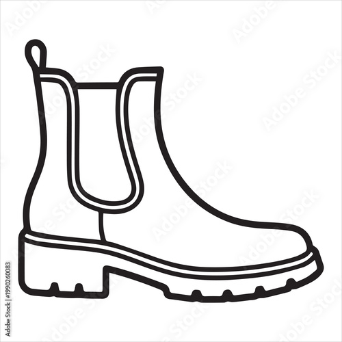 A black and white drawing of a rubber boot